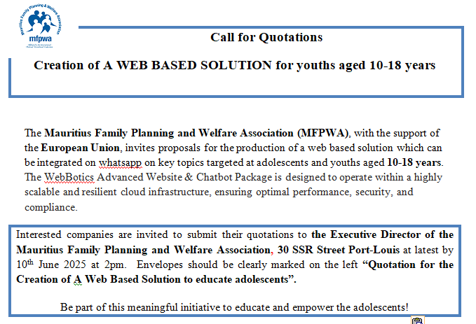 Call for proposal- Creation of a web based solution for youths aged 10-18 years